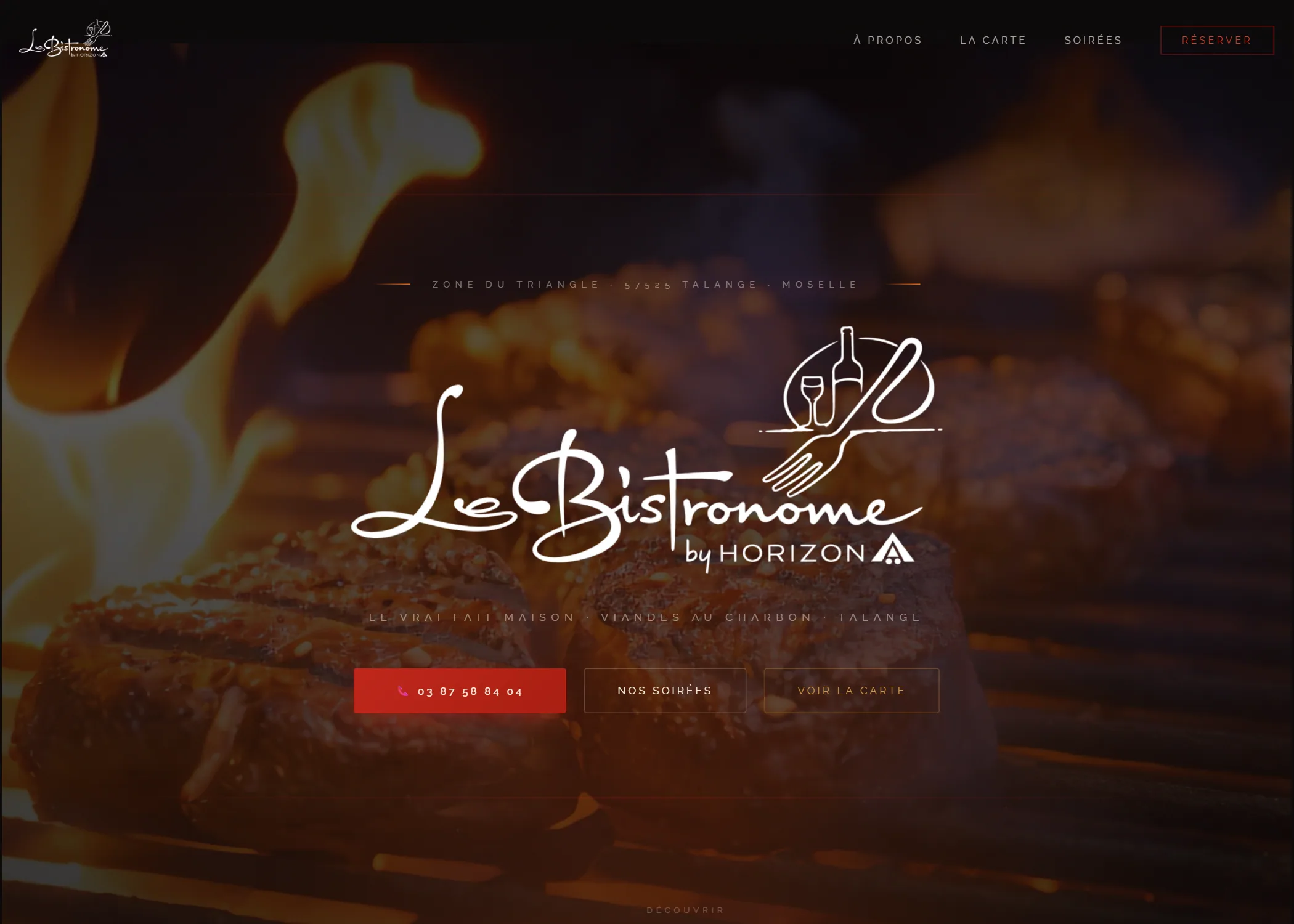 Page d'accueil du site du restaurant Le Bistronome by Horizon