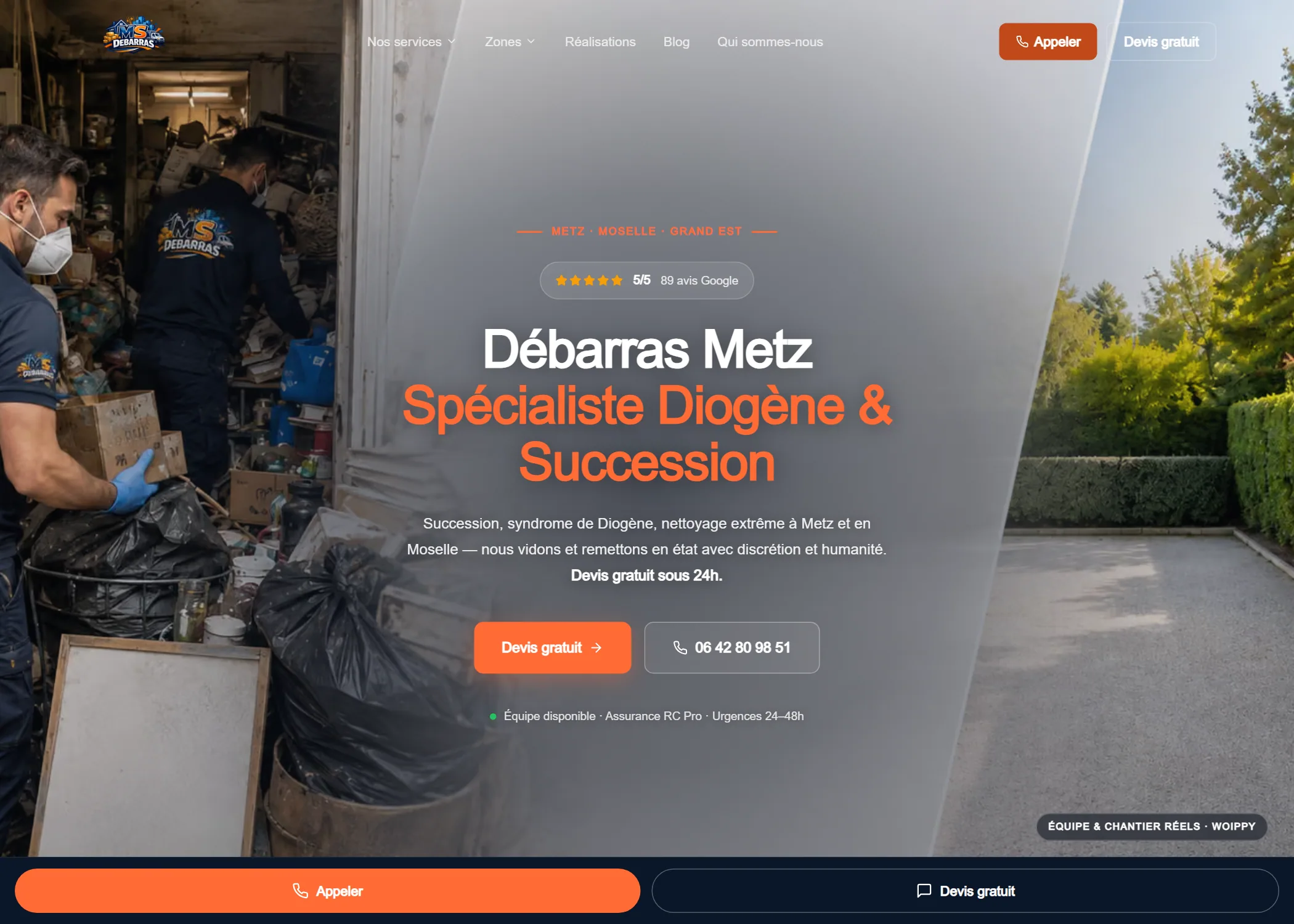Page d'accueil du site MS Débarras, entreprise de débarras en Moselle